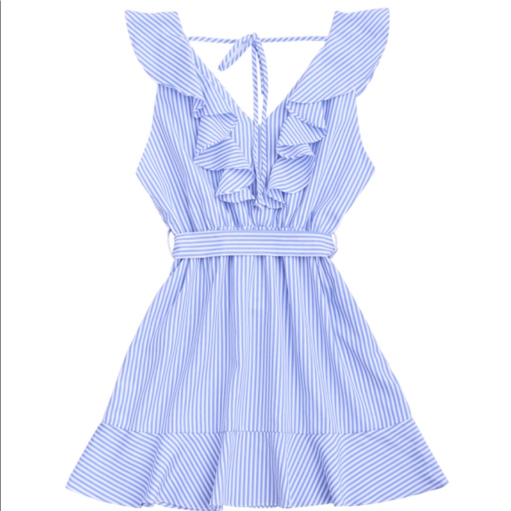 Striped Belted Dress with Ruffle Hem BRAND NEW